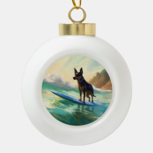 Australian Kelpie Beach Surfing Painting Ceramic Ball Christmas Ornament