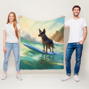 Australian Kelpie Beach Surfing Painting Fleece Blanket