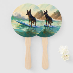 Australian Kelpie Beach Surfing Painting Hand Fan
