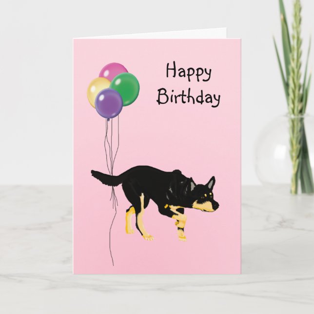 Australian Kelpie, Birthday Balloons Card (Front)
