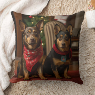 Australian Kelpie by the Fireplace Christmas Cushion