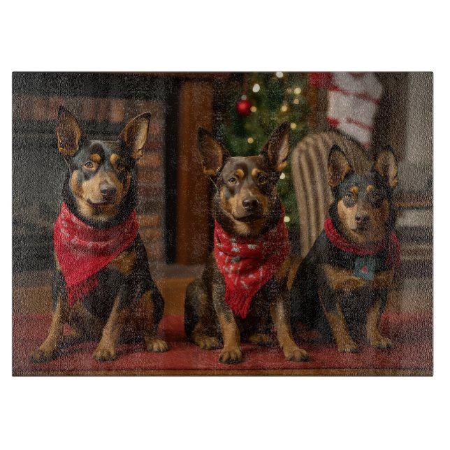 Australian Kelpie by the Fireplace Christmas Cutting Board (Front)