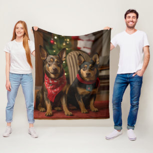 Australian Kelpie by the Fireplace Christmas Fleece Blanket