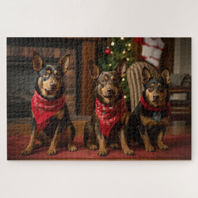 Australian Kelpie by the Fireplace Christmas Jigsaw Puzzle (Horizontal)