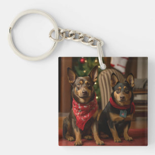 Australian Kelpie by the Fireplace Christmas Key Ring