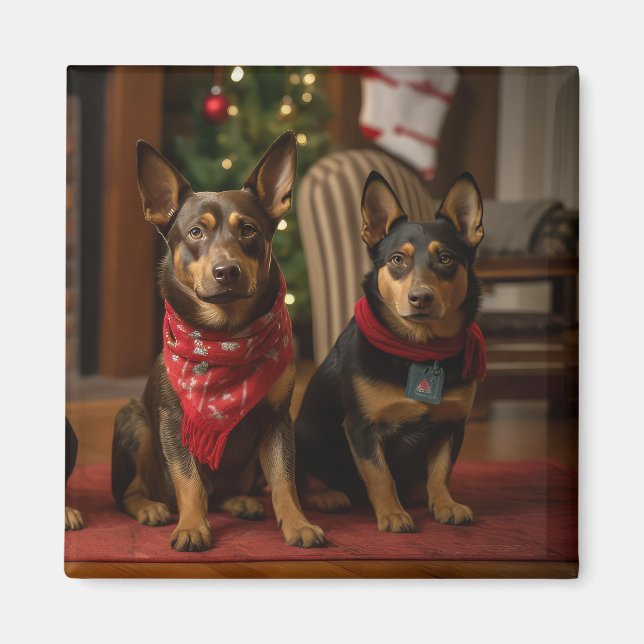 Australian Kelpie by the Fireplace Christmas Magnet (Front)
