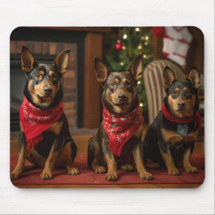Australian Kelpie by the Fireplace Christmas Mouse Pad