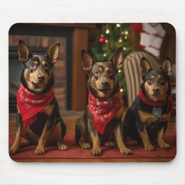 Australian Kelpie by the Fireplace Christmas Mouse Pad (Front)