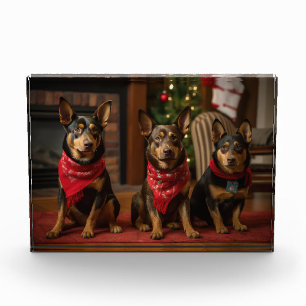 Australian Kelpie by the Fireplace Christmas Photo Block