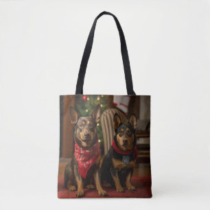 Australian Kelpie by the Fireplace Christmas Tote Bag