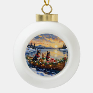 Australian Kelpie Christmas Boat Holiday Ceramic Ball Christmas Ornament