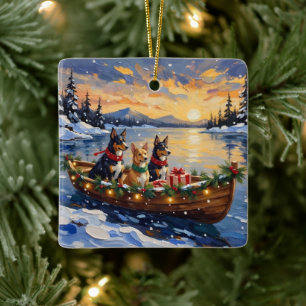 Australian Kelpie Christmas Boat Holiday Ceramic Ornament