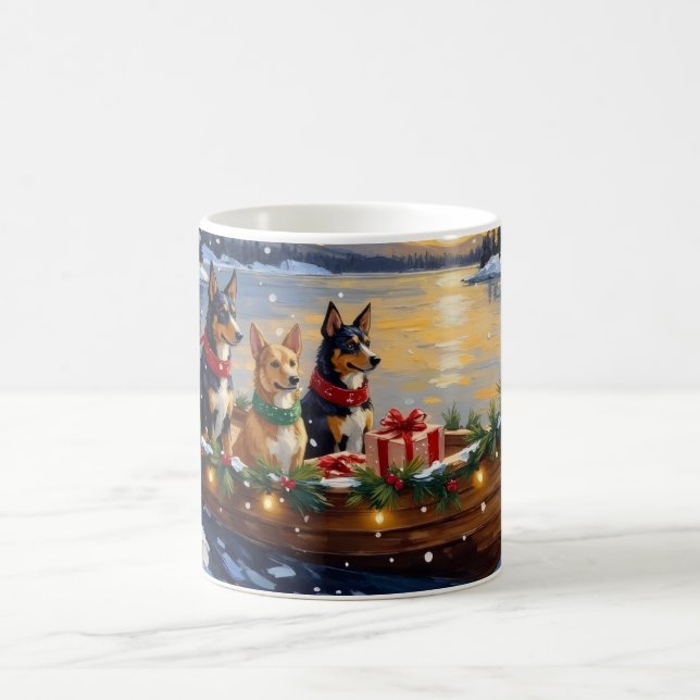 Australian Kelpie Christmas Boat Holiday Coffee Mug (Center)