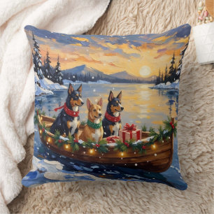 Australian Kelpie Christmas Boat Holiday Cushion
