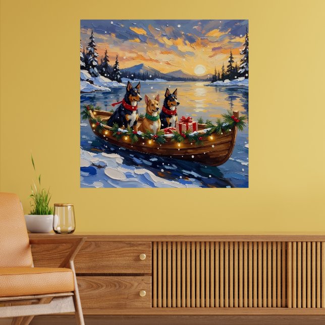 Australian Kelpie Christmas Boat Holiday Poster (Living Room 2)