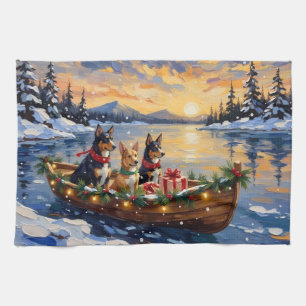 Australian Kelpie Christmas Boat Holiday Tea Towel
