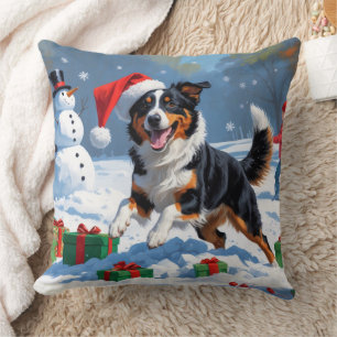 Australian Kelpie Christmas Festive Snow Scene Cushion