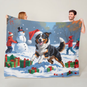 Australian Kelpie Christmas Festive Snow Scene Fleece Blanket