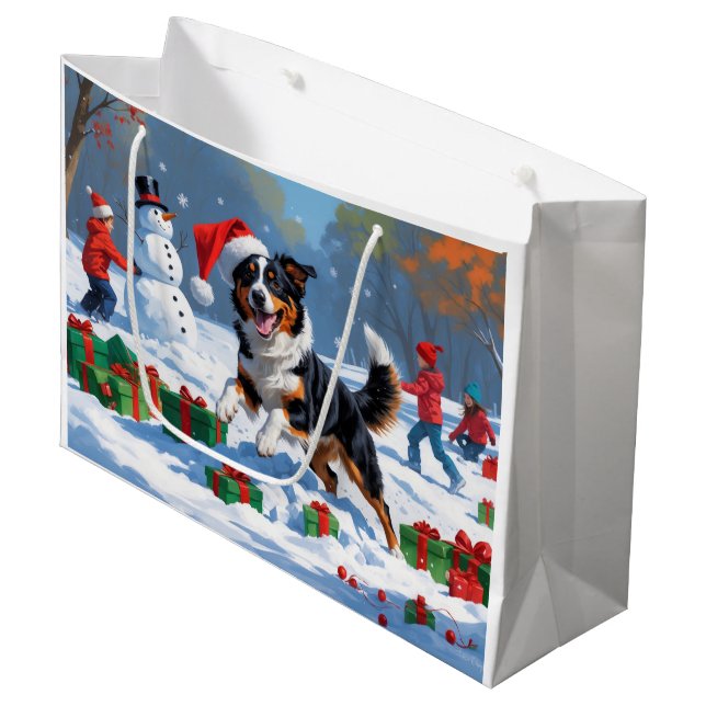 Australian Kelpie Christmas Festive Snow Scene Large Gift Bag (Front Angled)