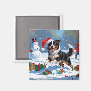 Australian Kelpie Christmas Festive Snow Scene Magnet
