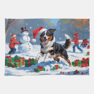 Australian Kelpie Christmas Festive Snow Scene Tea Towel