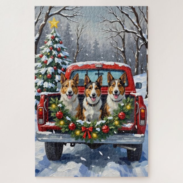 Australian Kelpie Christmas Red Truck Holiday Jigsaw Puzzle (Vertical)