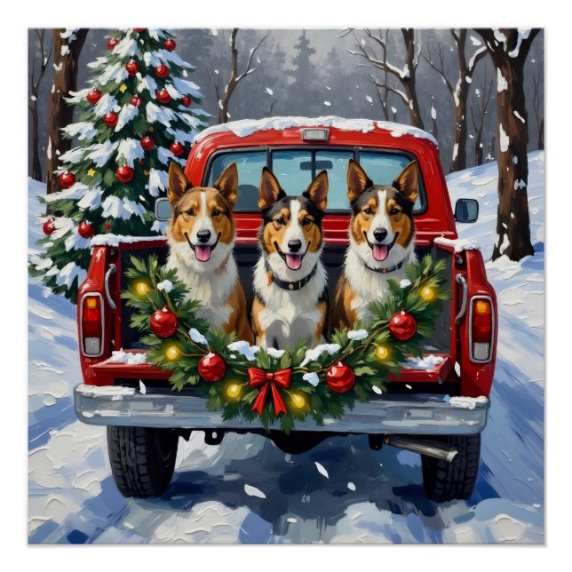 Australian Kelpie Christmas Red Truck Holiday Poster (Front)