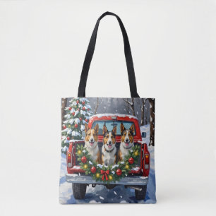 Australian Kelpie Christmas Red Truck Holiday Tote Bag
