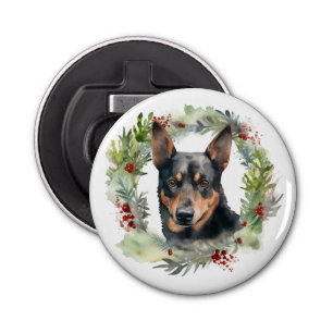 Australian Kelpie Christmas Wreath Festive Pup  Bottle Opener