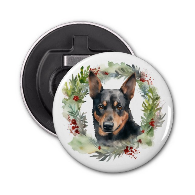 Australian Kelpie Christmas Wreath Festive Pup  Bottle Opener (Front)