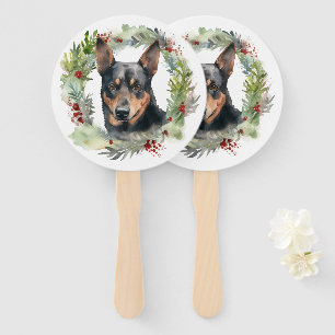 Australian Kelpie Christmas Wreath Festive Pup  Hand Fan