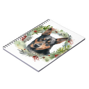 Australian Kelpie Christmas Wreath Festive Pup  Notebook