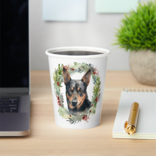 Australian Kelpie Christmas Wreath Festive Pup Paper Cups