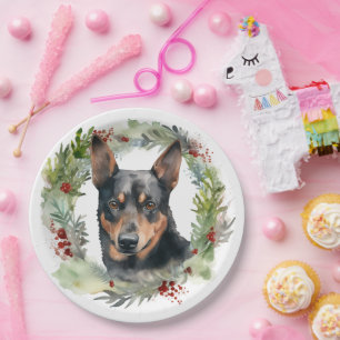 Australian Kelpie Christmas Wreath Festive Pup  Paper Plate