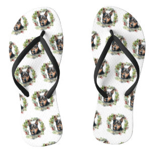 Australian Kelpie Christmas Wreath Festive Pup  Thongs