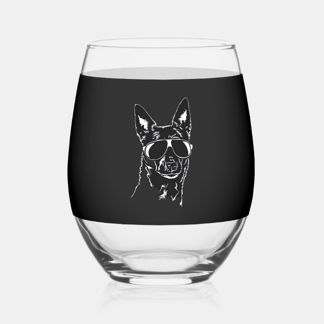 Australian Kelpie cool dog sunglasses Classic T-Sh Stemless Wine Glass (Front)