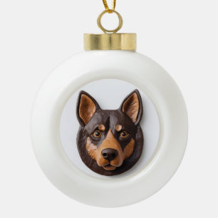 Australian Kelpie Dog 3D Inspired Ceramic Ball Christmas Ornament