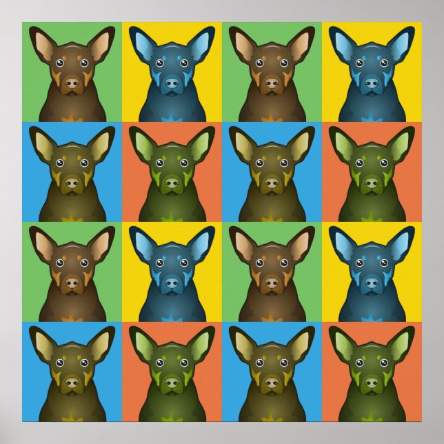 Australian Kelpie Dog Cartoon Pop-Art Poster (Front)