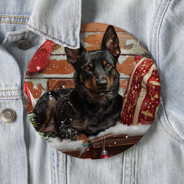 Australian Kelpie Dog Christmas Festive  6 Cm Round Badge (In Situ)