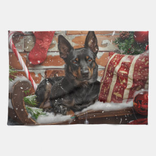 Australian Kelpie Dog Christmas Festive Tea Towel