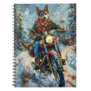 Australian Kelpie Dog Riding Motorcycle Christmas Notebook