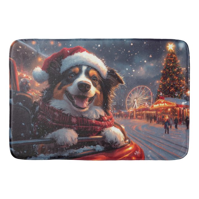 Australian Kelpie Dog Roller Coaster Christmas Bath Mat (Front)