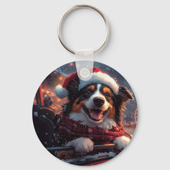 Australian Kelpie Dog Roller Coaster Christmas Key Ring (Front)