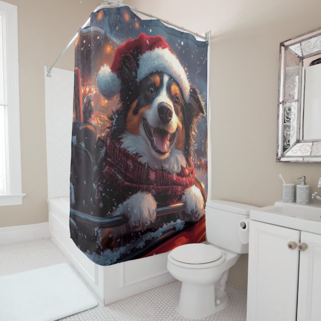Australian Kelpie Dog Roller Coaster Christmas Shower Curtain (In Situ)
