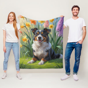 Australian Kelpie Dog Spring Flowers Painting Fleece Blanket