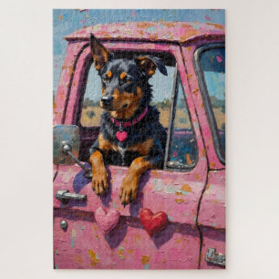 Australian Kelpie Dog Valentine's Day Pink Ute Jigsaw Puzzle
