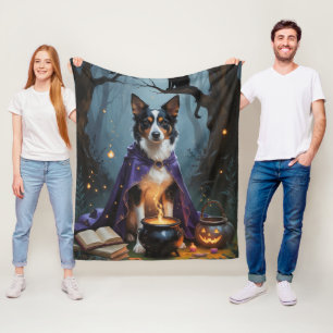 Australian Kelpie Dog Whimsical Halloween Painting Fleece Blanket