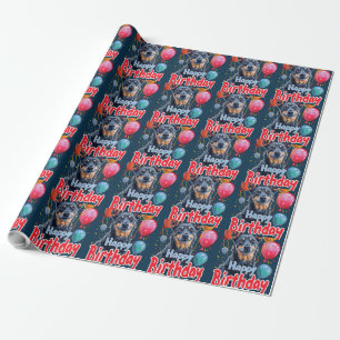 Australian Kelpie Dog with Balloons Birthday Wrapping Paper