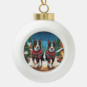 Australian Kelpie Dogs Christmas Snow Holiday Ceramic Ball Christmas Ornament