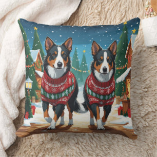 Australian Kelpie Dogs Christmas Snow Holiday Cushion